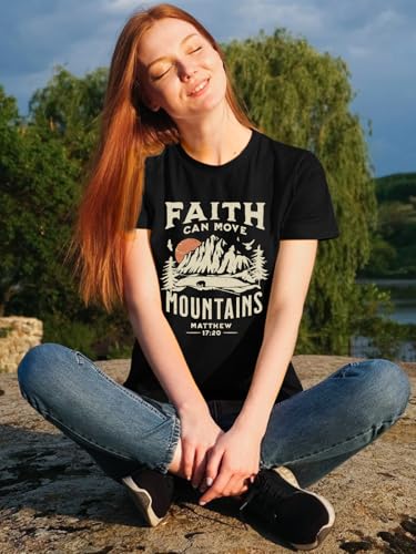 GEMLON Christian Shirts for Women Faith T-Shirt Ladies Hiking Camping Mountain Short Sleeve Graphic Tees Black Shirts — view 4