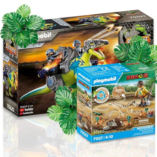 PLAYMOBIL Playmobil-70625 Spinosaurus Double Defense 71527 - Sitio de excavación con esqueleto de dinosaurio
