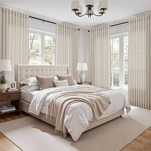 Image of Nanspring Boho Linen Curtains 84 Inches Long for Living Room Light Filtering Semi Sheer Curtain Back Tab Eclectic Home Decor Modern Elegant Luxury Drapes for Bedroom Office 52x84,2 Panels