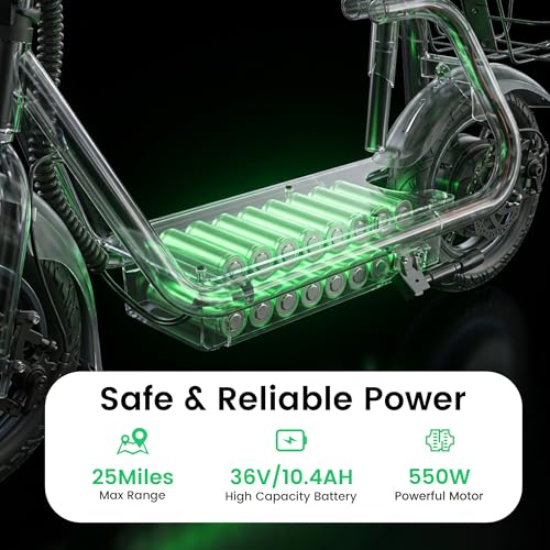 Image of AWWSCOOTER Foldable Electric Scooter for Adults with Seat, Commuter E-Scooter with Dual Storage Baskets for Groceries and Pets