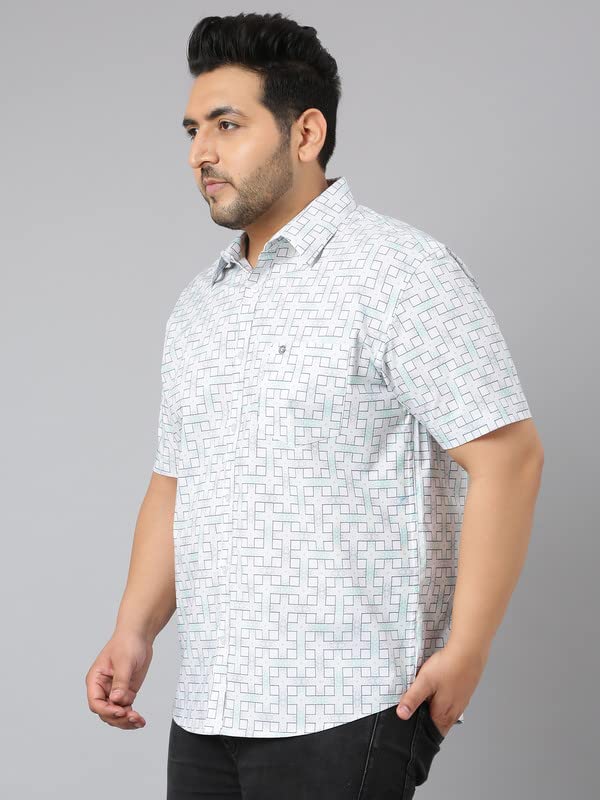 Image of White Grey Connecting Checks Half Sleeve Shirt Men's Plus Size