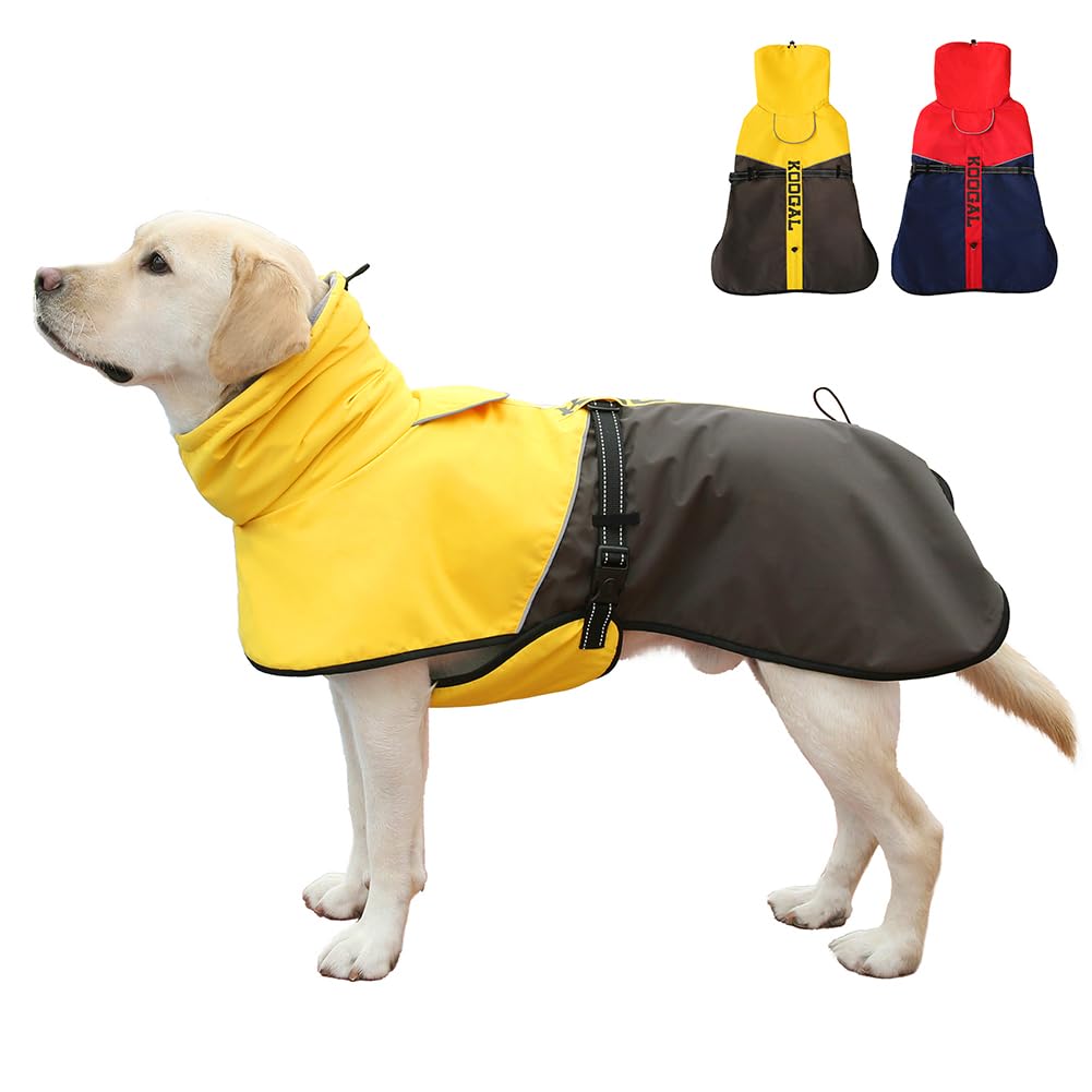 Manteau jaune pour chien, veste d'hiver imperméable, veste de neige chaude et coupe-vent, col roulé réfléchissant, réglable, pour chiens de petite à 4XL