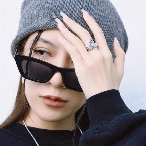 DJ Music Vinyl Disc Maker Personalized Statement Ring Open Band Adjustable Extendable Knuckle Middle Finger Comfort Fit Bands Fashion Trends Style Hip Hop Jewelry for Men Women Gift Boyfriend Xmas3
