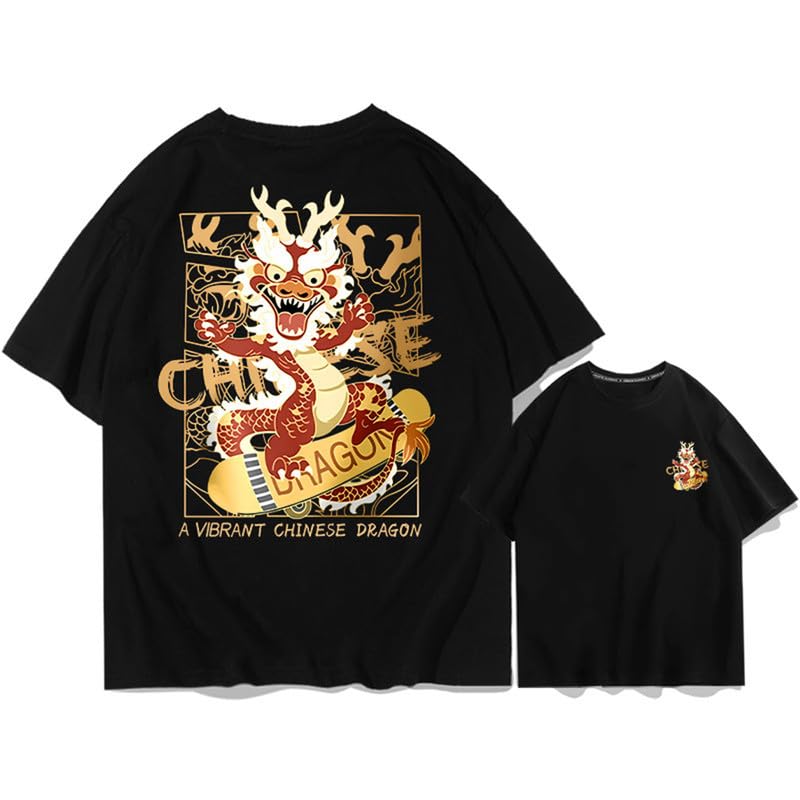 Chemises décontractées à manches courtes pour homme - Imprimé dragon - Chemise boutonnée - Blouses unies et légères - Confortables et respirantes - Style chinois - Hauts d'été pour les vacances S-3XL