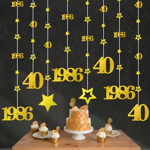 Image of Eucutur Gold 40th Birthday Decorations for Men Women, Pre-Strung Glitter Twinkle Number 40 Years Old Vintage 1986 Hanging Streamer Banner Party Supplies, Cheers 40th Birthday Anniversary Decor
