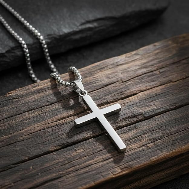 Image of Cross Necklace for Men Anti Silver Cross Pendant with Neck Chain | Christian Holy Cross Necklace Pendant for Boys