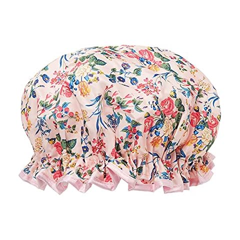 The Vintage Cosmetic Company Shower Cap Elasticated and Waterproof Keeps Hair Dry and Fizz Free Pink Floral Design Cover