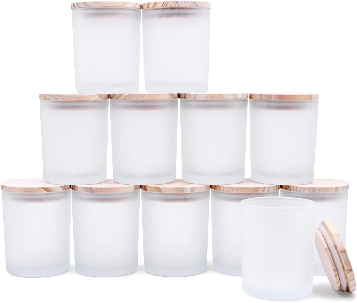 Showin Thick 7oz Frosted White Candle Jars with Bamboo Lids - 12 Pack Empty Glass Jars for DIY Candle Making & Storage