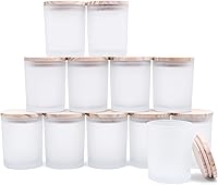 Showin Thick 7oz Frosted White Candle Jars with Bamboo Lids - 12 Pack Empty Glass Jars for DIY Candle Making & Storage