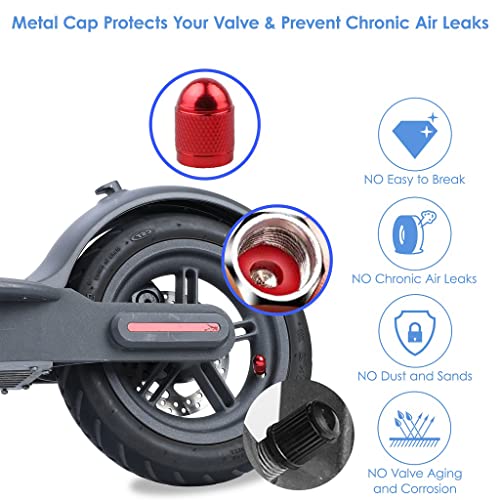 aibiku Ventilverlängerungsadapter, Reifenventilverlängerungen und 2 Ventilkappen aus Aluminiumlegierung (rot) für Xiaomi M365 1S Essential Pro Scooter
