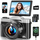 Appareil Photo Numérique 4K 64MP avec WiFi, Caméra Vlog avec Autofocus et Webcam, Écran 3″ Rabattable 180°, Zoom Numérique 16X, Anti-Tremblement, Carte SD 32 Go, Chargeur et 2 Batteries, Débutant