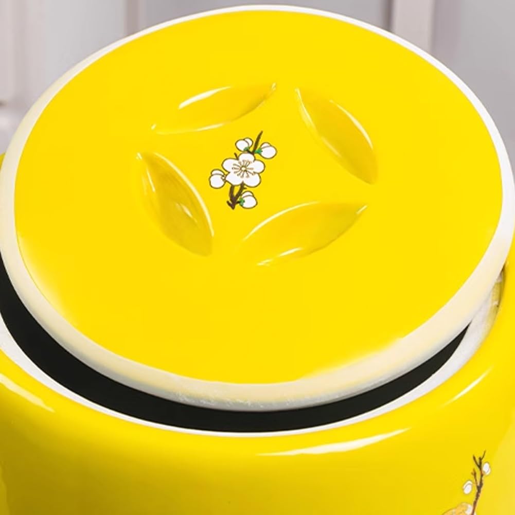 Keramik-Meter-Distributor mit Deckel-Meter-Zylinde Reisvorratsbehälter mit Deckel Reisvorratsbehälter Keramik Reiseimer Reisvorratsbox Großer Vorratsbehälter for Reis, Mehl, Tiernahrung(Yellow,10KG)