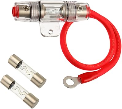 20A AGU Fuse Holder with 8 Gauge AWG 1ft Power Wire - 99.9% Oxygen-Free Copper