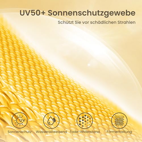 PHI VILLA Sonnenschirm Balkon Sonnenschutz 200 cm Knickbar Rund mit Fransen, Boho Strandschirm Garten Windbeständig Sonnenschirme Balkonschirm mit Erdspieß für Terrasse, UPF 50+, Gold - Bild 4