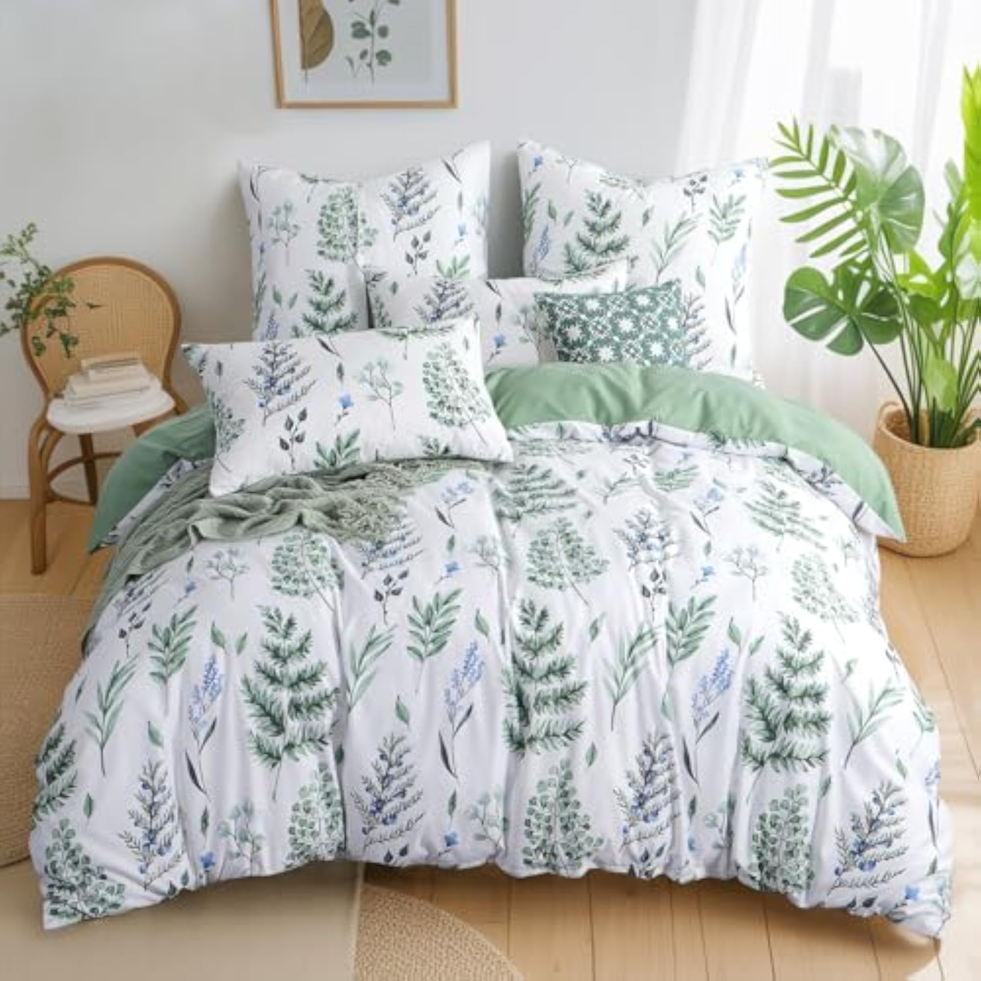 Double Duvet Set with Floral Sage Green Design