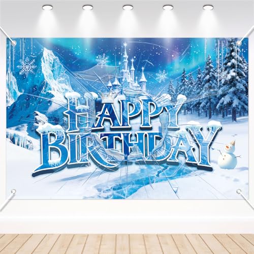 150x100cm Telón de Fondo Feliz Cumpleaños, Castillo Hielo y Nieve Telón de Fondo Invierno Pancarta Cumpleaños Princesa para Niñas Decoraciones con Temática Invernal