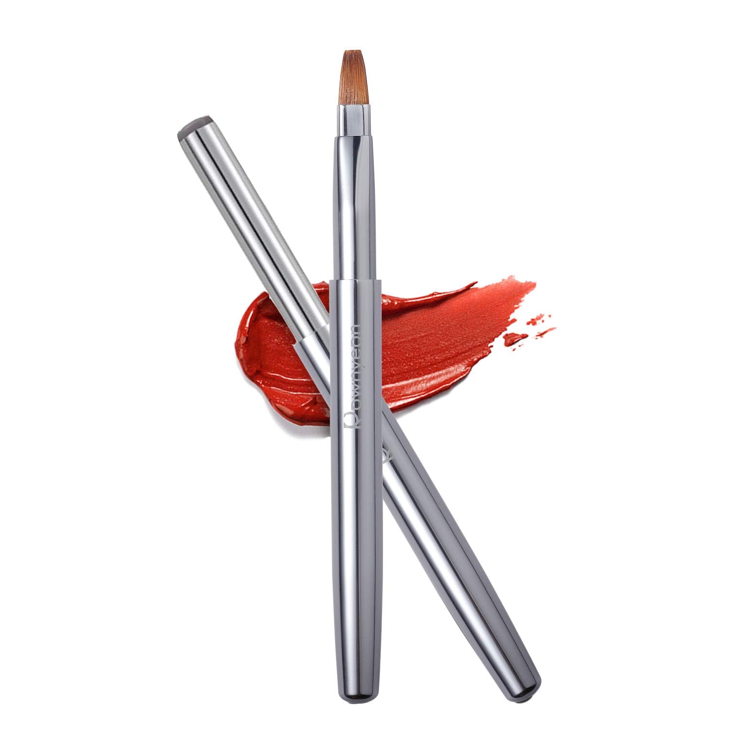 Photo 1 of Rownyeon Travel Retractable Lip Brush Applicators Flat for Lipstick Gloss Creams Portable with Cap, Professional Makeup Brush for Women Girls As Christmas Gift and Halloween Makeup Tools Silver