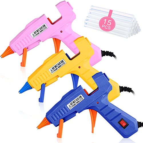 3 Pieces Glue Gun With 15 Glue Sticks, Hot Glue Sticks Mini Hot Glue Gun Kit Fast Preheating Craft Glue Guns For Diy Arts Home School Holiday Decoration, 30W, Blue/Orange/Pink #TOP11
