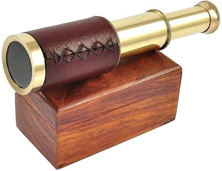 Generic Nautical Brass Spyglass Telescope with Wooden Box, Brass Pirate Gift Item., Same As Picture, SS-084