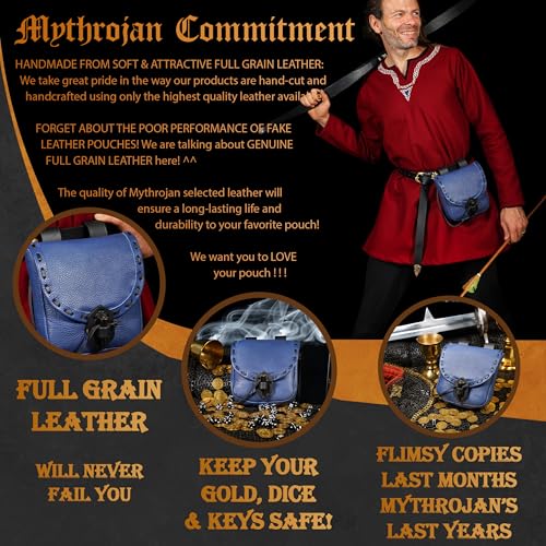 Mythrojan Torba na pasek renesansowy kostium akcesoria LARP torba na talię cosplay portmonetka na monety - niebieska