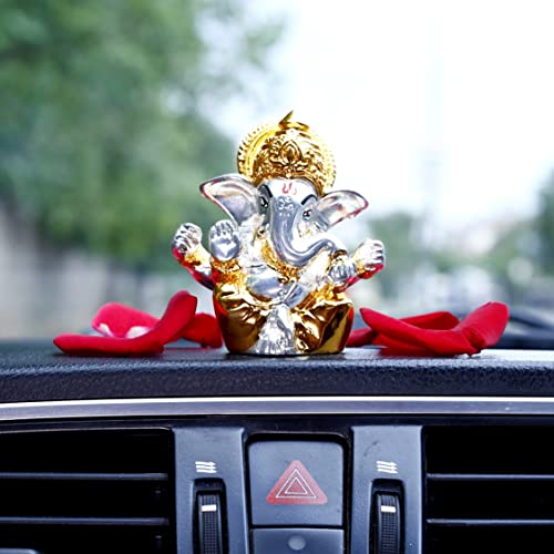 Image of Neodrift Ganesh Idol for Car Dashboard (Real 24kt & 999 Silver Plated, Dual-Tone Gold & Silver) (Model ND02) - Enhance Your Drive
