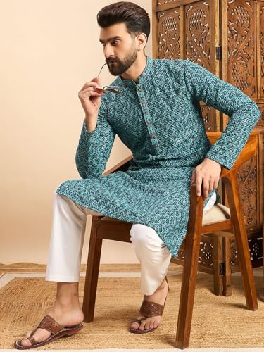 Image of Amazon Brand - Tavasya Men Rayon Blend Geometric Regular Kurta