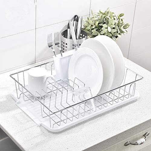 VCCUCINE Modern Black Dish Drying Rack, Dish Rack with Drainboard and Cutlery Cup Utensil Organizer Holder- 16.5" x 12.2" x 3.9"