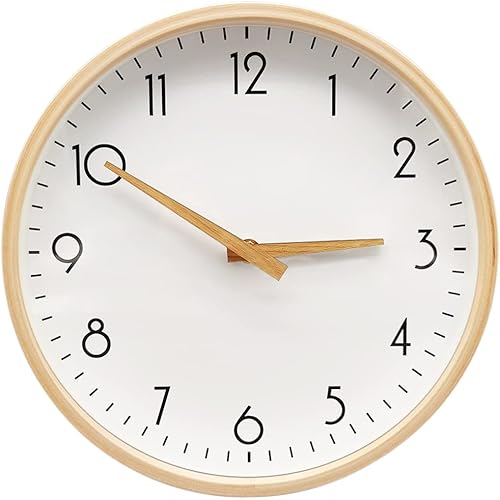 Wooden Wall Clock Silent Non Ticking 10 inch Analog Wall Clocks Battery Operated Round Quartz Kitchen Clock Wall Clock for Living Room Decoration Bathroom Clock Modern Wall Clock