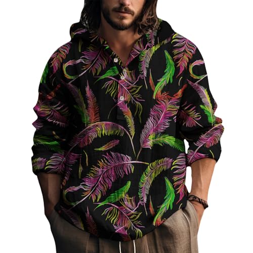 LOAIHA Men's Bohemian Ethnic Geometric Print Hoodie Shirt Lightweight Long Sleeve Pullover Relaxed Fit Hooded Top