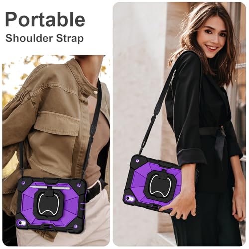Image of Scnioy Case for iPad A16 11th /10th Generation 11 /10.9 Inch 2025 /2022, Rugged iPad 10th Gen Case i Pad A16 Cover with 360 Rotating Stand Screen Protector Pen Holder Shoulder Strap, Darkpurple