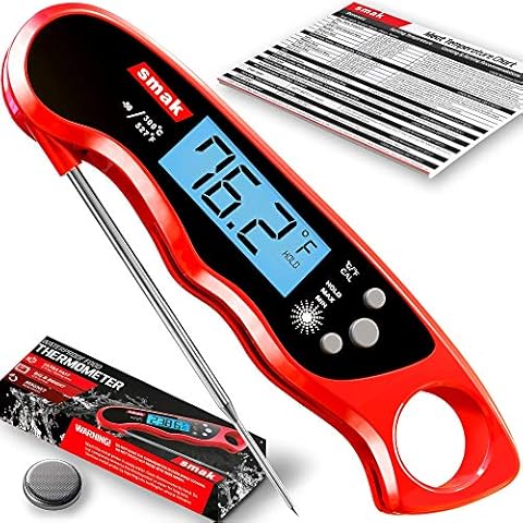 Digital Instant Read Meat Thermometer - Smak Waterproof Kitchen Food Cooking Thermometer with Backlight LCD - Best Super Fast Electric Meat Thermometer Probe for BBQ Grilling Baking Turkey Cover