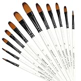 Dainayw 12 PCS Filbert Paint Brushes Set, Artist Brush for Acrylic Oil Watercolor Gouache Artist Professional Painting Kits with Synthetic Nylon Tips White