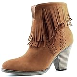 DailyShoes Angus 01 Western Fringe Cowboy Ankle Booties Bootie High Heel Moccassin Fringed Shoes...