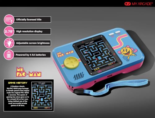 Image of My Arcade Ms. Pac-Man Pocket Player: Portable Retro Game, 2.8 inch Screen