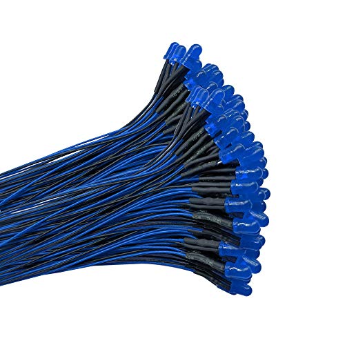 YIXISI 100 Piezas 5mm Ultra Brillante 12V Luces LED de Diodo Pre Cableado, LED precableado Redonda Bulbo Lámpara, Luz LED de Color Difuso (Azul)