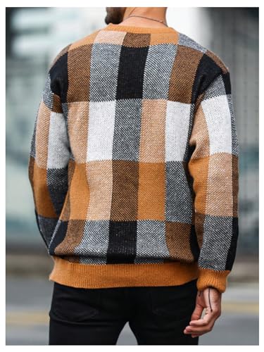 Floerns Men's Plaid Print Knitted Long Sleeve Pullovers Crewneck Sweater Top2