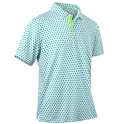 Mens Golf Shirts Quick Dry Moisture Wicking Casual Short Sleeve Performance Athletic Print Collared Stylish Men Polo Shirt