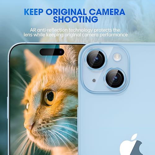 Image of Glass Camera Lens Protector Compatible For Iphone 15 /15 Plus,Individual Metal Ring 9H Hardness Scratchproof Protector,Stylish Accessories,Case Friendly(Blue)