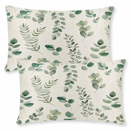 ViaElayu Housse de Coussin de Printemps 30x50 Rectangulaire Motif Eucalyptus pour Canapé D'extérieur Taie Oreiller Coussin Decoratif Canape à Feuilles...