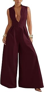 Women's Zip Up Wide Leg Jumpsuits Sleeveless One Piece Jumpsuit Formal D...