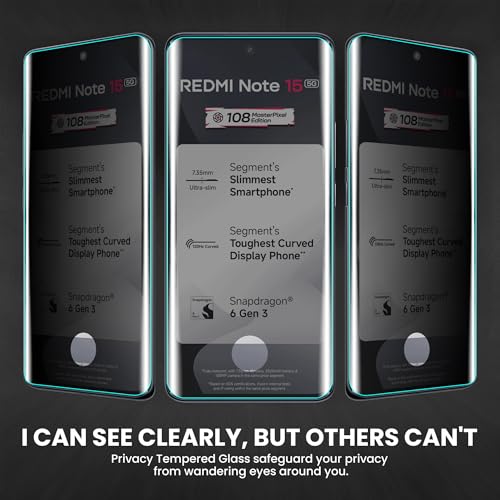Image of ArmourPro UV Privacy Tempered Glass Screen Protector for Redmi Note 15 (6.8 Inch, Pack of 1) Full Edge to Edge Coverage | Anti-Spy /Anti-Peeping, 9H Hardness, Protection