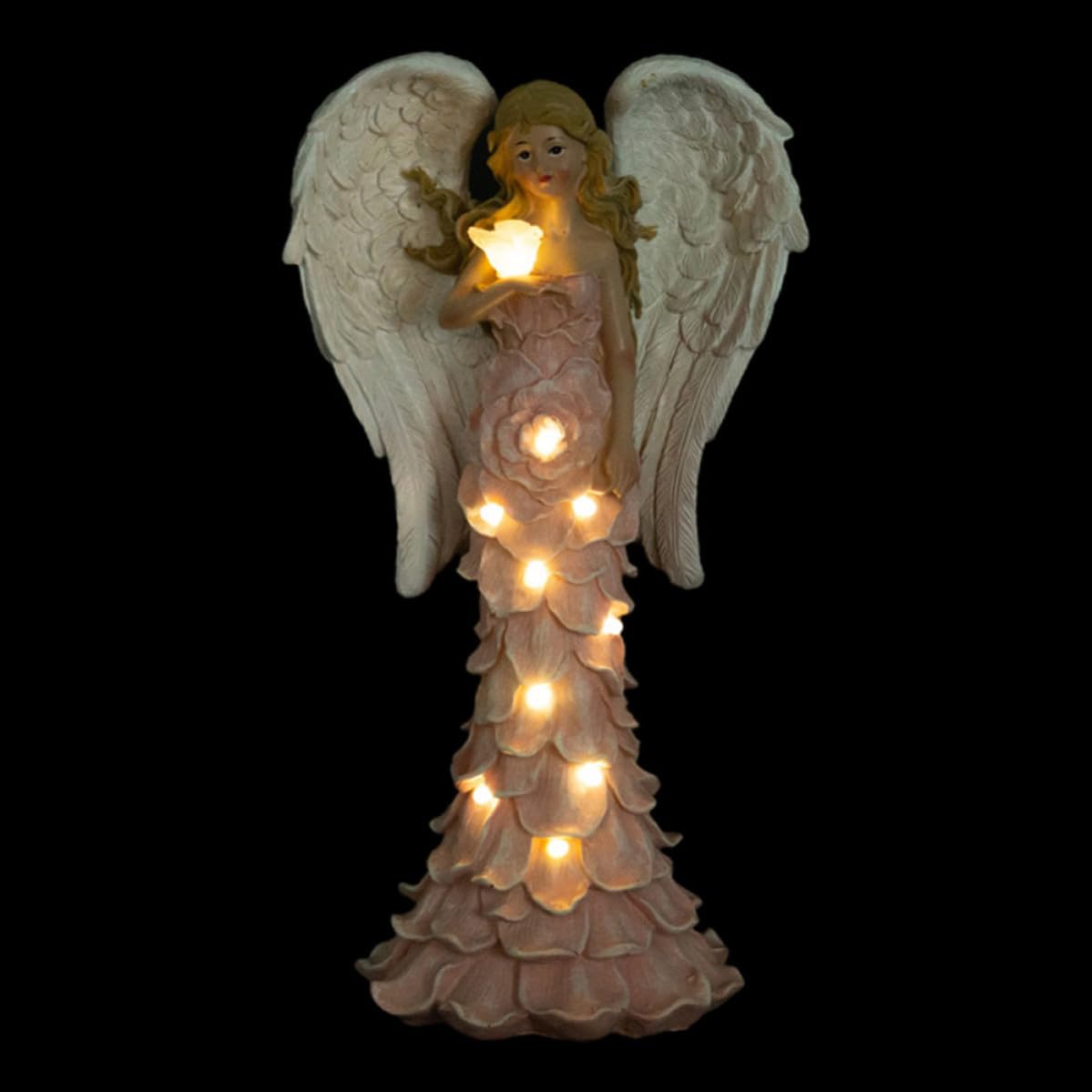 Resina Estatua de Ángel Solar Rosa para Jardín y Porche