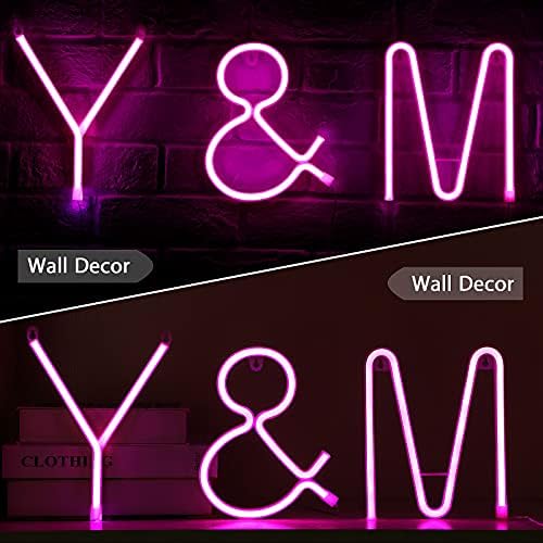 Pink LED Neon Letter Sign Light Up Marquee Letter Number Symbol Neon Lamp Decorative Heart Shaped Light with Wireless Remote Control Switch for Wedding Birthday Party Bar Christmas (Letter M)