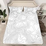 Abstract Mattress Cover Queen Size,Irregular Lines Stripes Print Fitted Sheet with 2 Pillowcases,Simple Modern Art Geometric White Polyester Mattress Protector for Kids,(No Top Sheet)