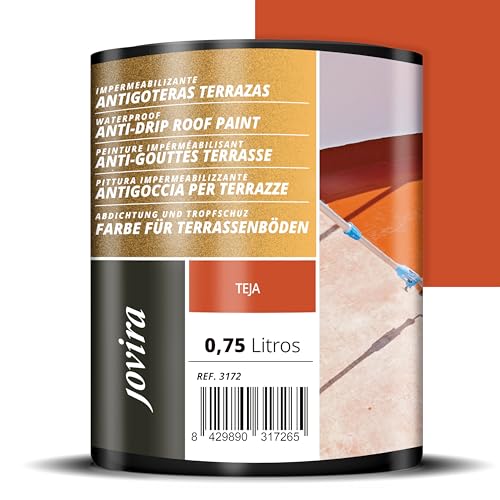 JOVIRA PINTURAS Impermeabilizante Antigoteras, Terraza Antigoteras Caucho Elástica, pintura de terrazas, evita filtraciones en todo tipo de cubiertas y terrazas. (750 Mililitros, Teja)