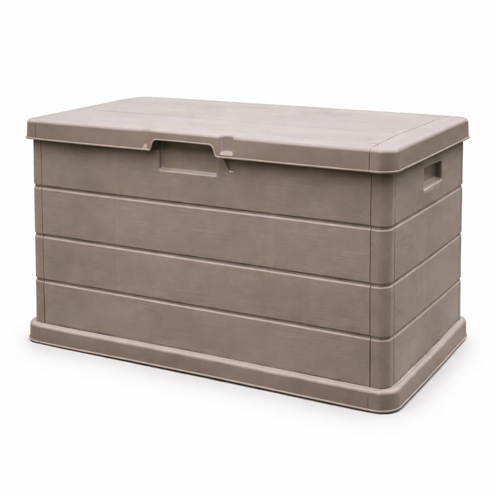 MA MAISON Baule Cassapanca Multiuso 170LT - Esterno, Interno, Apertura Superiore, Effetto Legno, Resina Taupe, Contenitore, Organizzatore, Stoccaggio - (Taupe 170lt) - 2