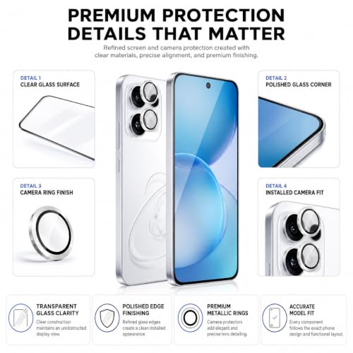 Image of ArmourPro Edge to Edge Tempered Glass for Oppo Reno 16c with Silver Camera Ring Guard, 9H Screen Protector, Anti-Scratch, Anti-Fingerprint, Bubble-Free Installation Kit