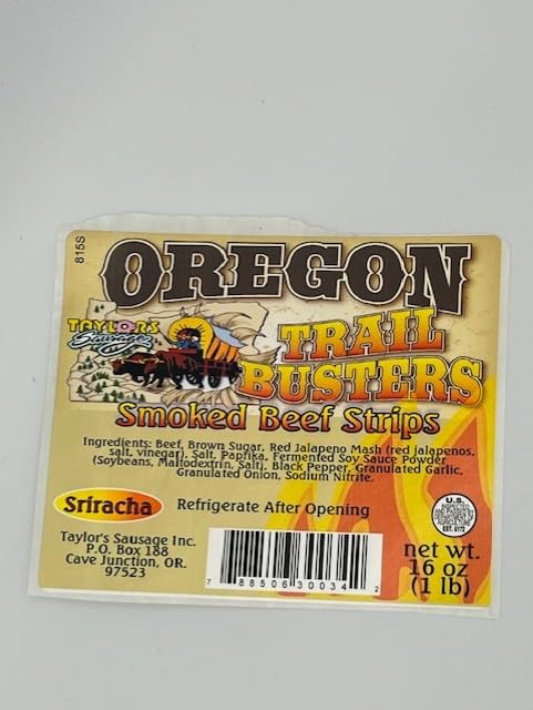Taylor's Sausage Oregon Trail Busters Smoked Beef Strips Sriacha 16 oz