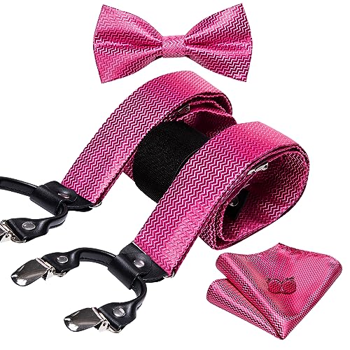 Image of YOHOWA Men Suspenders 6 Clips Strength Adjustable Y Braces Pre-Tied Bow Tie Set Formal Wedding Party