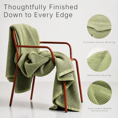 Image of GOTS Certified 55 inchX60 inch Throw 100% Organic Cotton Waffle Blanket- Green | Premium Waffle Blankets & Throws for Bed, Throw Blanket for Couch, Modern & Cozy Blanket, All Season, Comfy and Soft Blankets